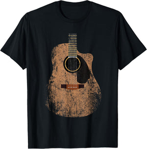 Vintage Guitar Distressed Acoustic Guitar Guitarist Player T-Shirt - T-Shirt | Black