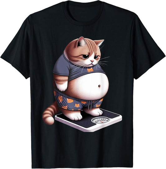 Funny Fat Cat Cute Chubby Kitten , Small, Black T-Shirt - T-Shirt | Black