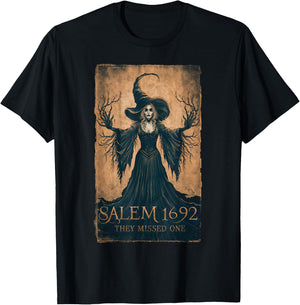 Salem 1692 They Missed One Halloween Feminist Witch Trials T-Shirt - T-Shirt | Black