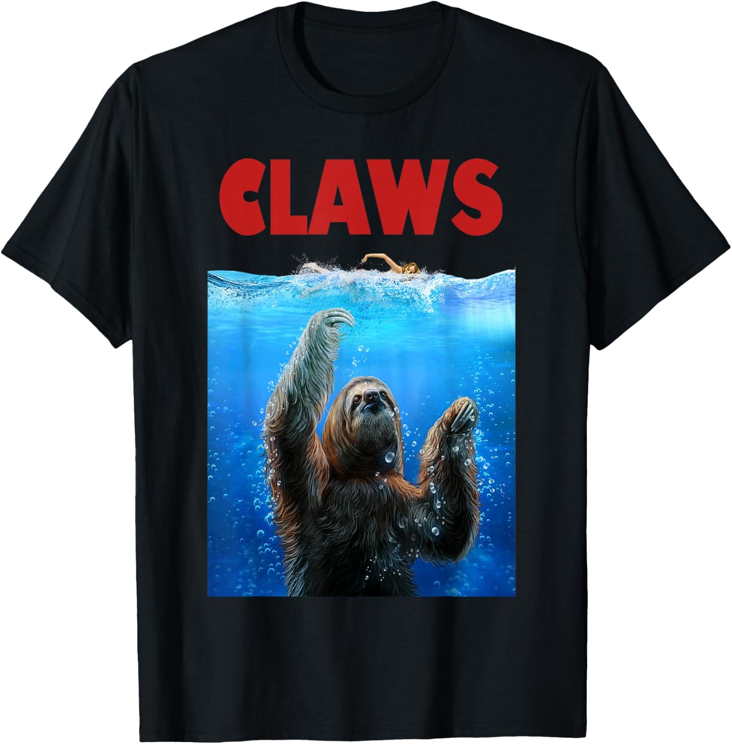Giant Sloth Terrorizing Swimmer, Beware of Claws T-Shirt - T-Shirt | Black