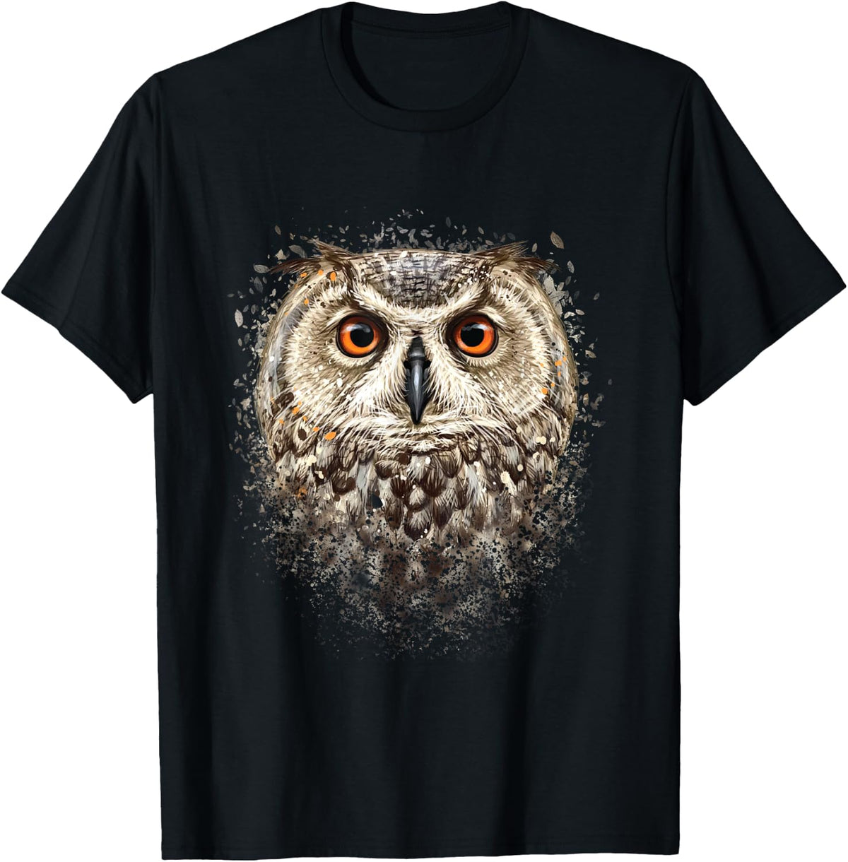 Artistic Owl Face - Birds Ornithologist Nature Animal Lover T-Shirt - T-Shirt | Black