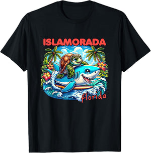 Islamorada Florida Beach Turtle and Shark T-Shirt - T-Shirt | Black