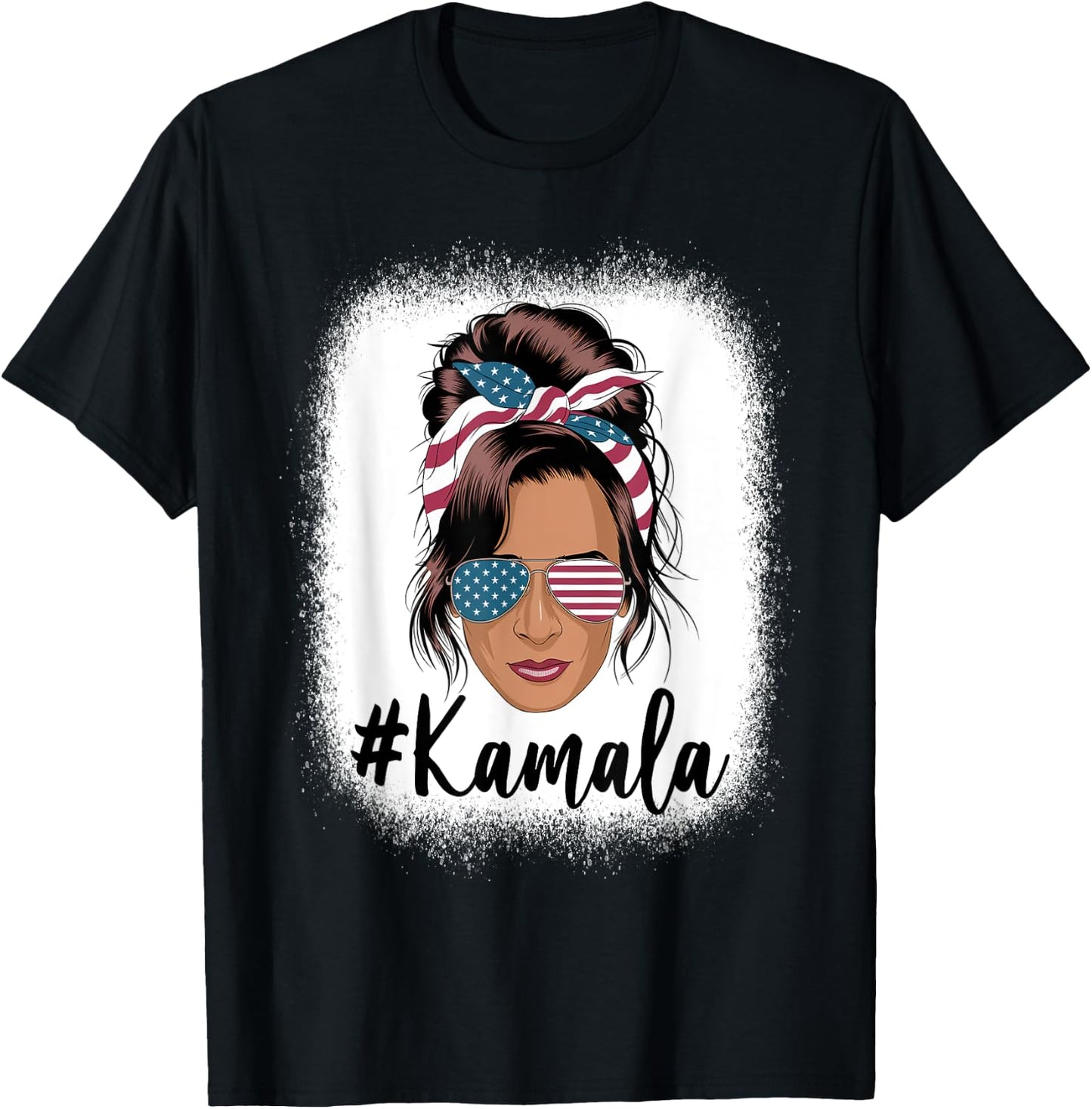 Kamala Harris Messy Bun Retro USA Patriotic American Flag T-Shirt - T-Shirt | Black