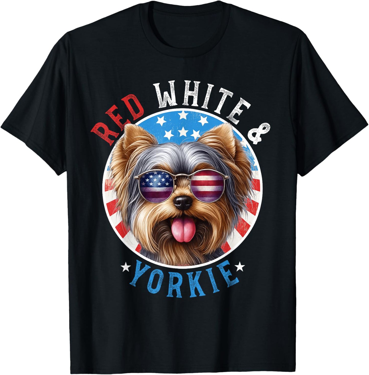 Yorkshire Terrier Dog 4th of July Red White & Yorkie Lovers Women Kids Men T-Shirt - T-Shirt | Black