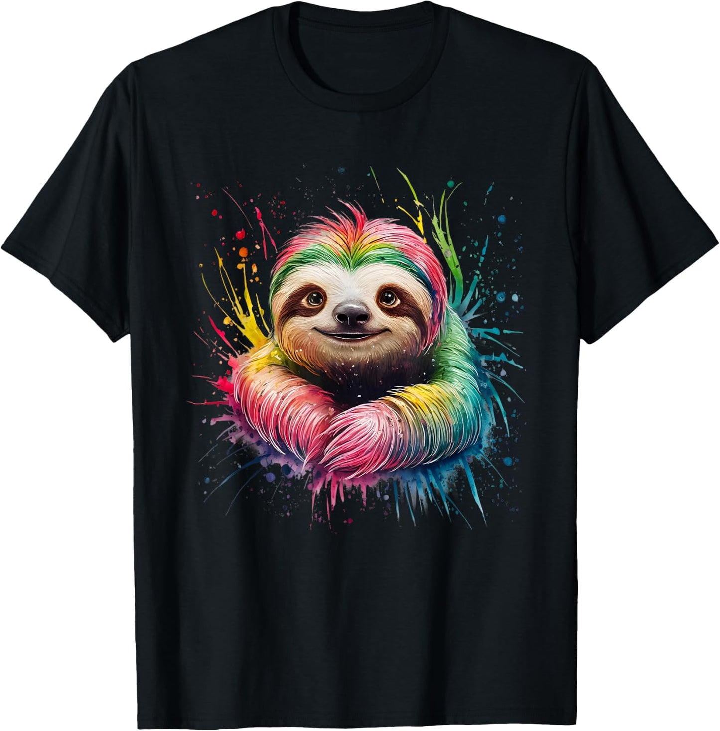 Sloth Men Woman Colorful Watercolor Sloth T-Shirt - T-Shirt | Black