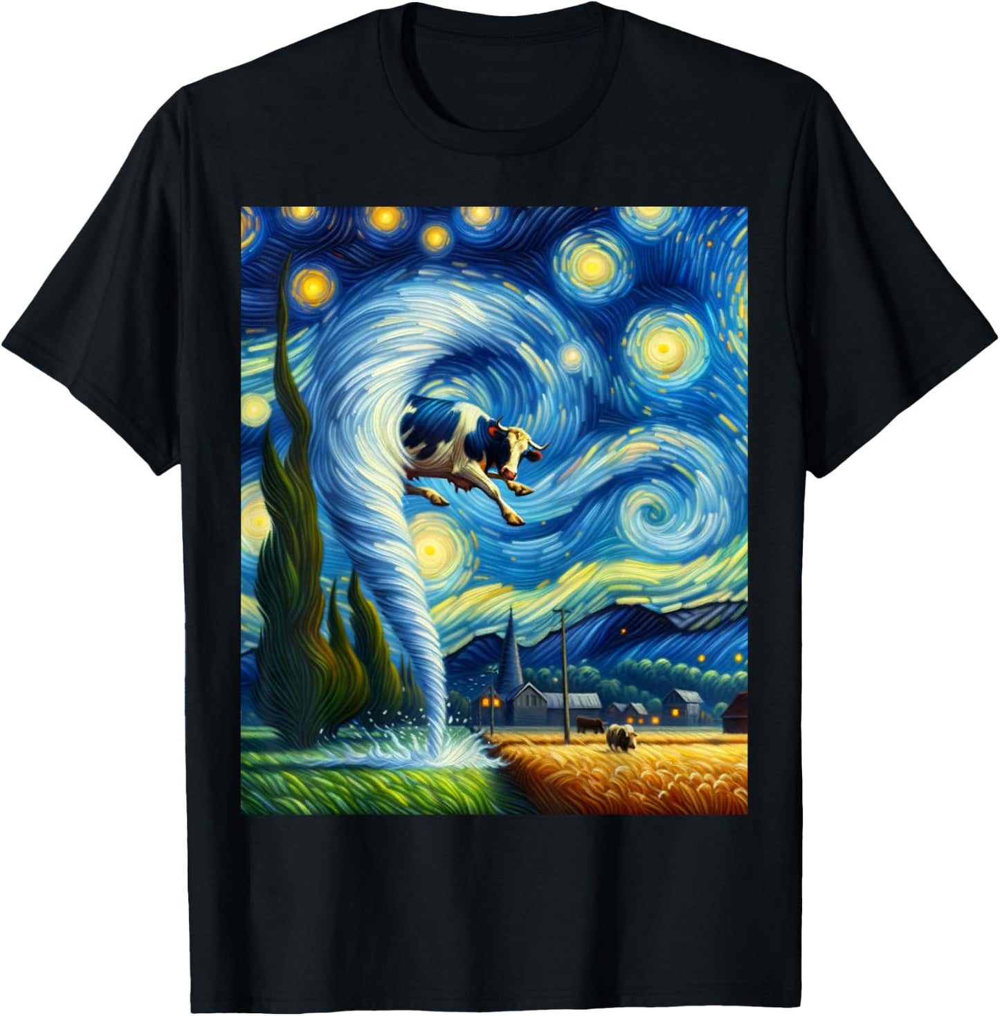 Tornado, Storm Chasing Van Gogh Starry Night Style T-Shirt - T-Shirt | Black