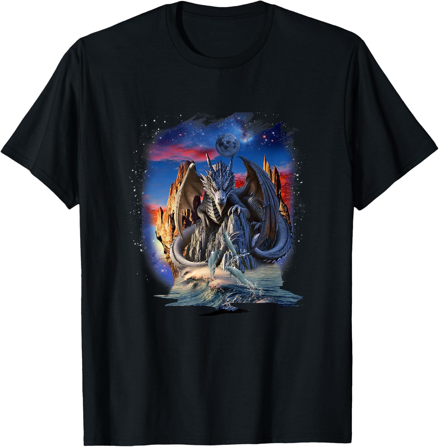 Dragon and Dolphin, Dragons and Dolphins T-Shirt - T-Shirt | Black