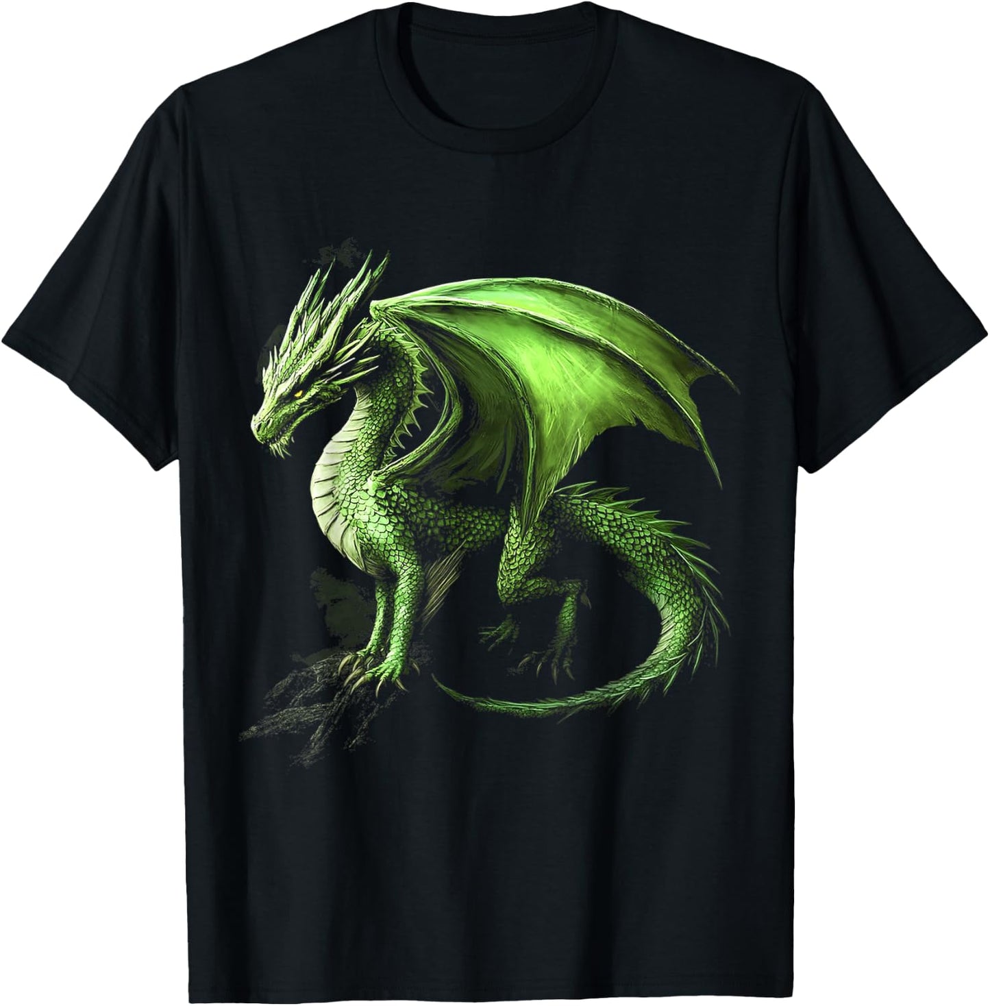 Green Dragon Motif Mythical Illustration Green Dragon T-Shirt - T-Shirt | Black