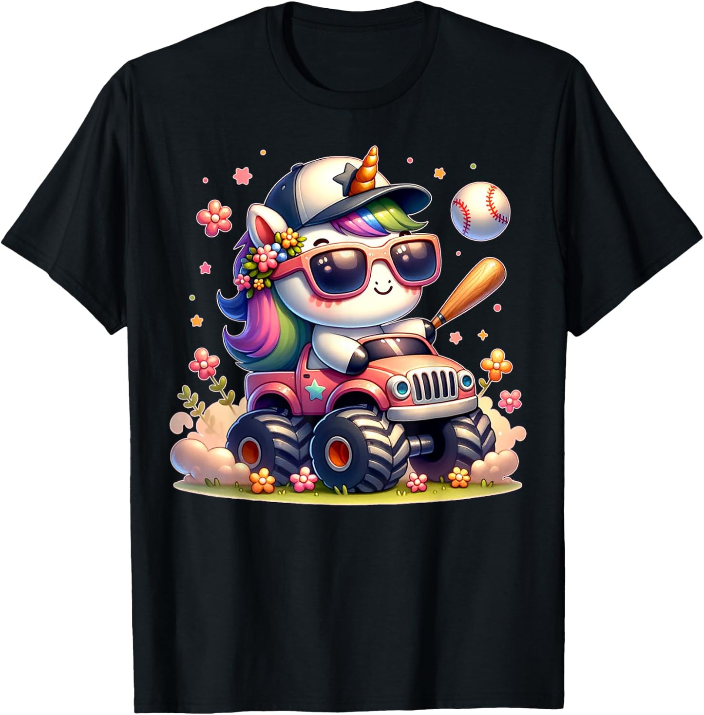 Cute Unicorn Softball Baseball T-ball Shirt for Girl Toddler T-Shirt - T-Shirt | Black