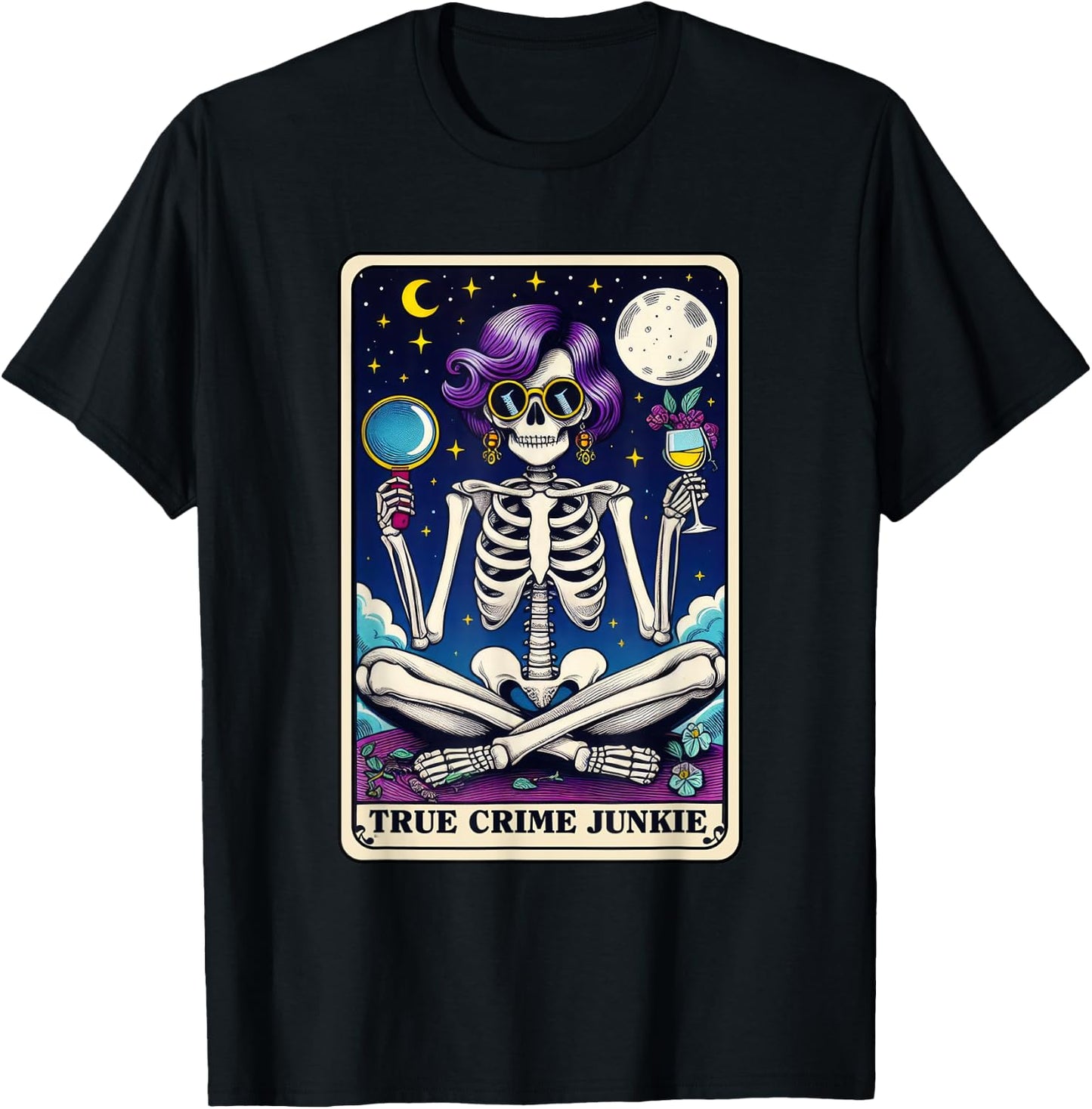 True Crime Junkie Funny Skeleton Tarot Card T-Shirt - T-Shirt | Black