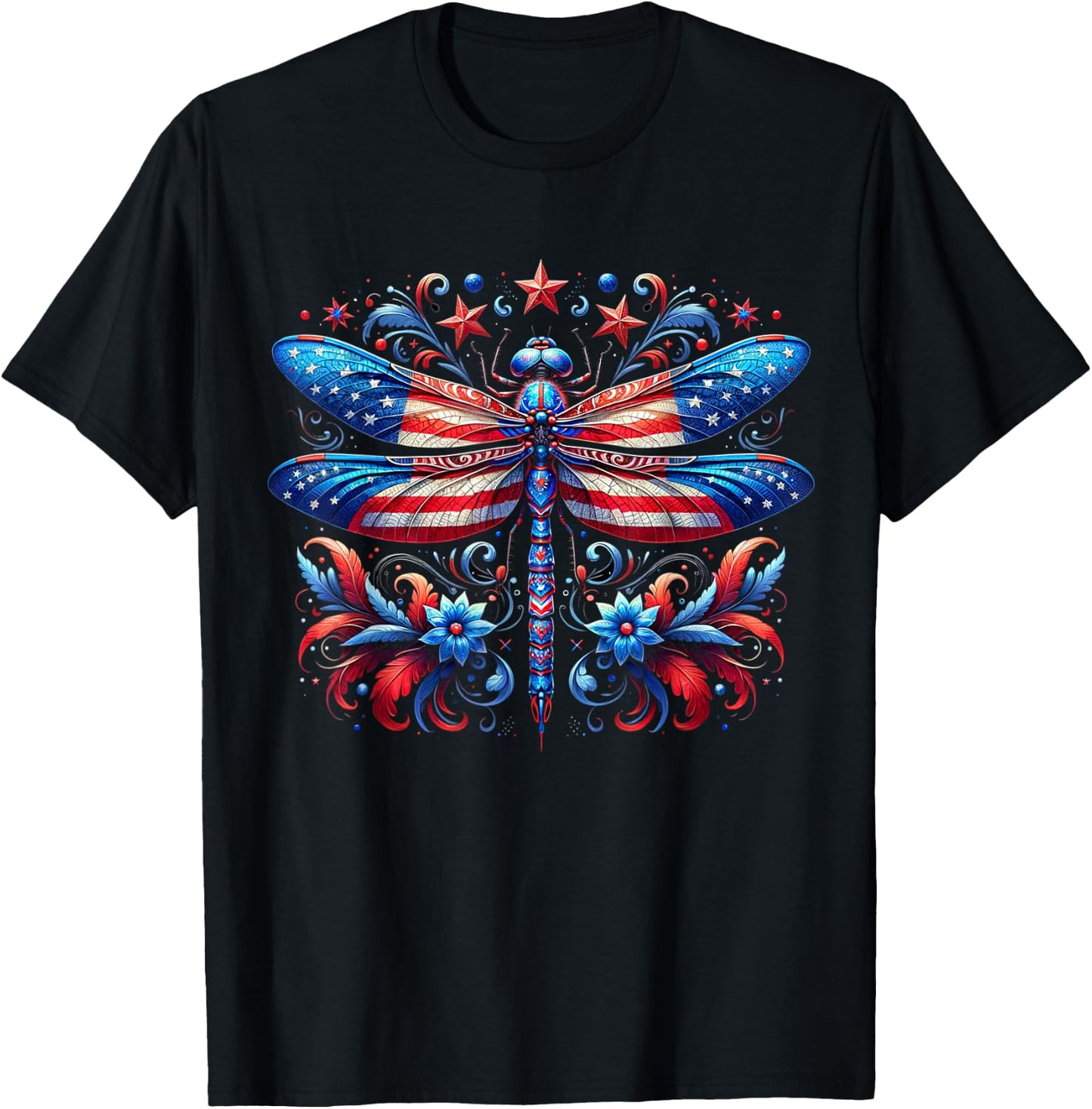 American Flag Dragonfly Patriotic 4th of July Kids T-Shirt - T-Shirt | Black