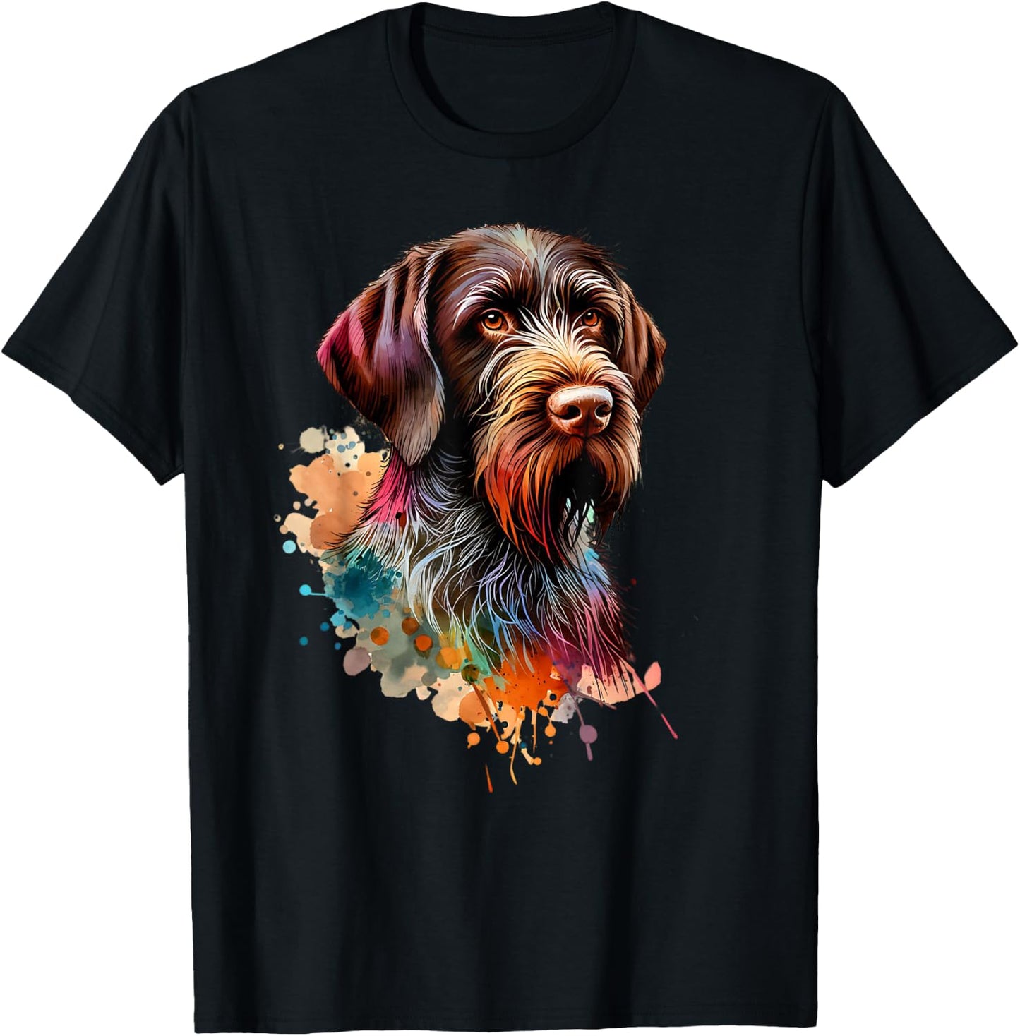 German Wirehaired Pointer Dog Watercolor Artwork T-Shirt - T-Shirt | Black