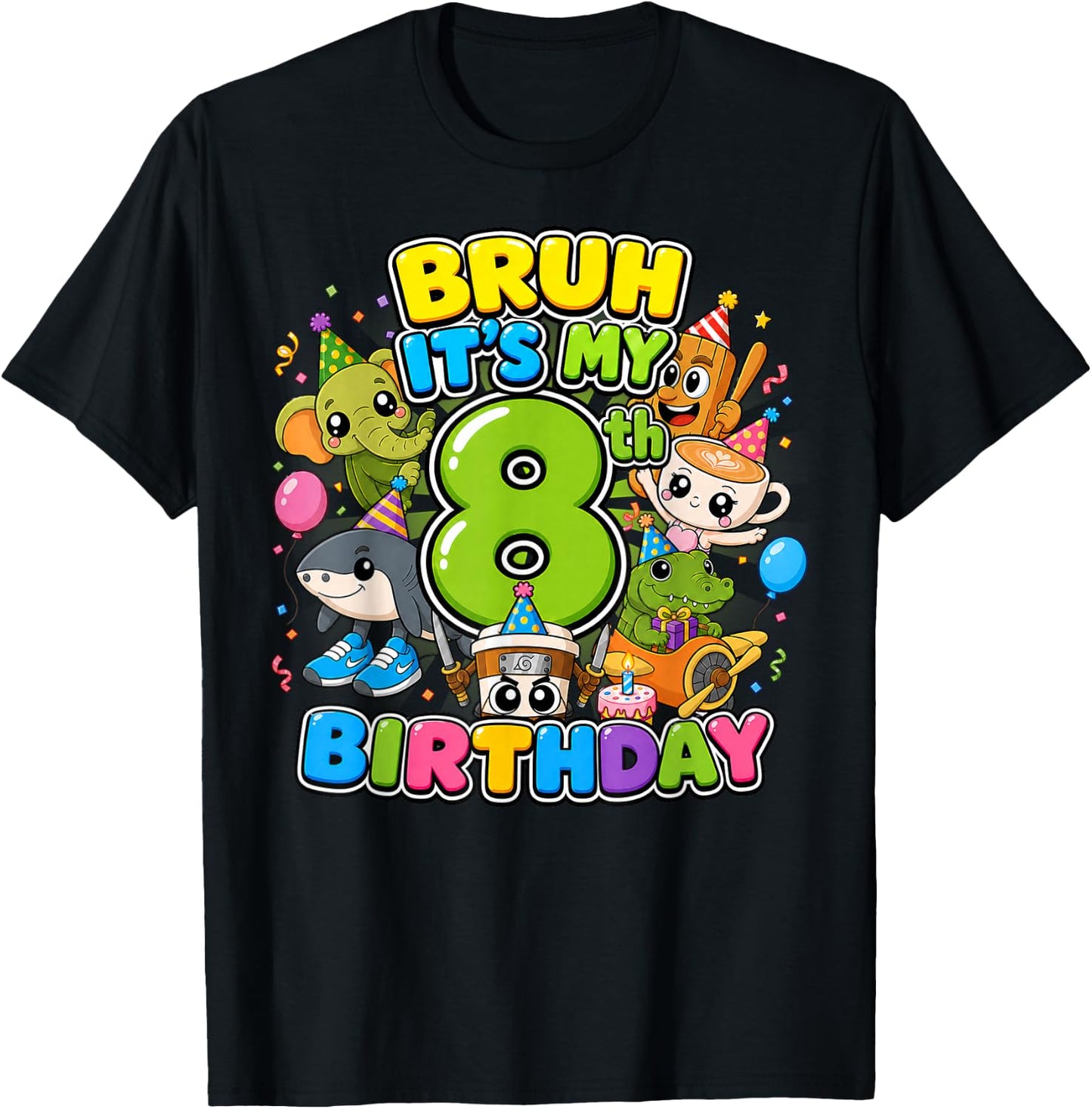 Bruh It’s My 8th Birthday Cute Baby Brainrot Kids Birthday T-Shirt - T-Shirt | Black
