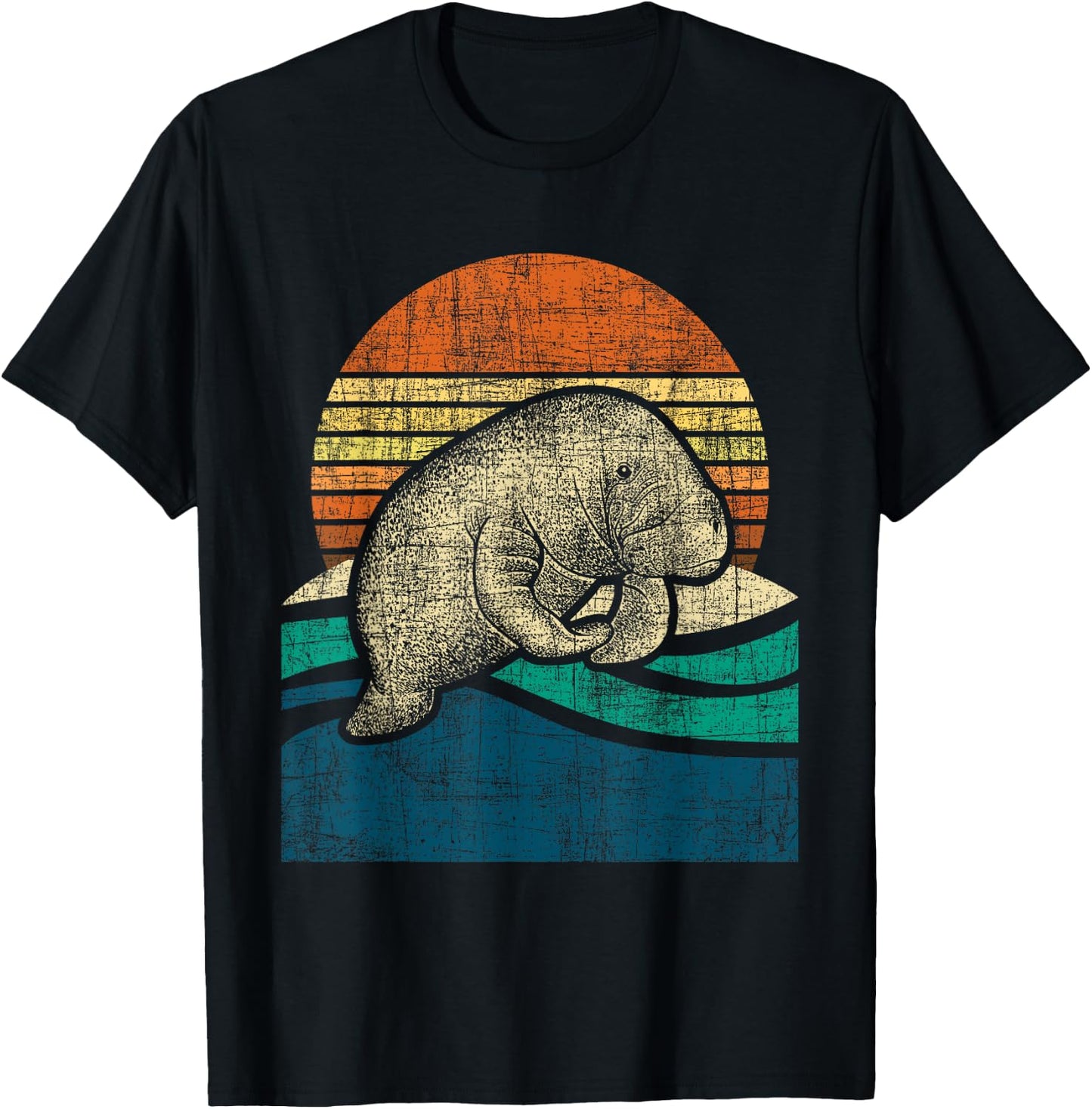 Retro Vintage Manatee - Zookeeper Zoologist Marine Biologist T-Shirt - T-Shirt | Black