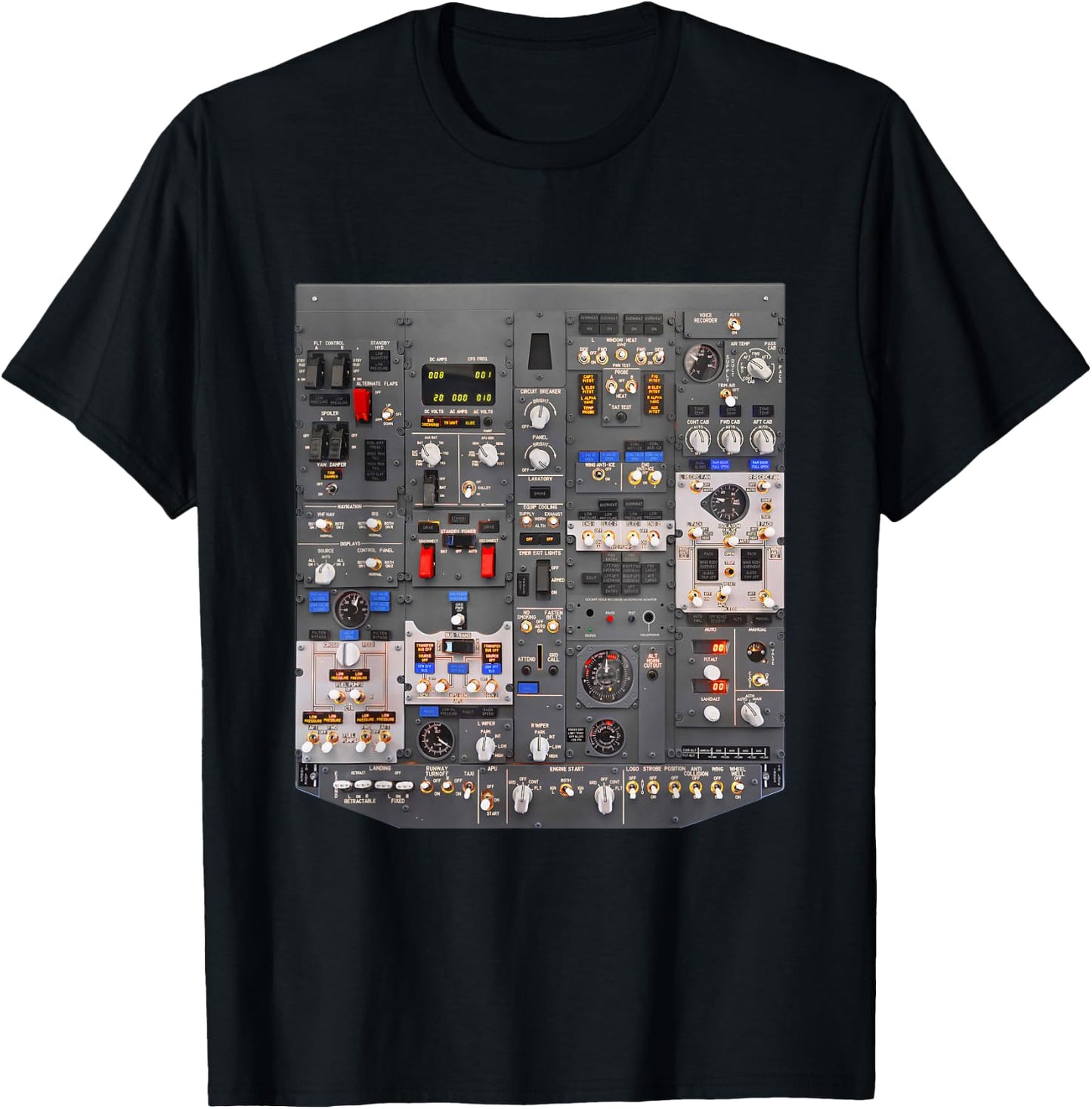 737 Overhead Panel Cockpit Airliner Aviation Aircraft T-Shirt - T-Shirt | Black