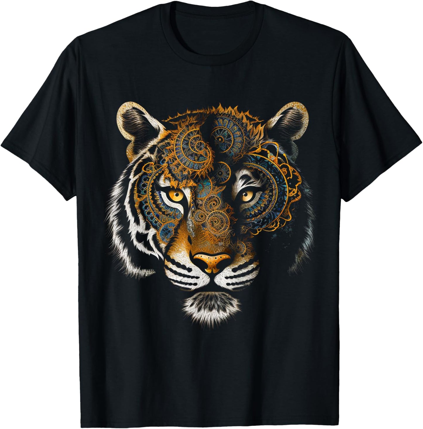 Tiger Mandala Fantasy Animal Art Motif Tiger T-Shirt - T-Shirt | Black