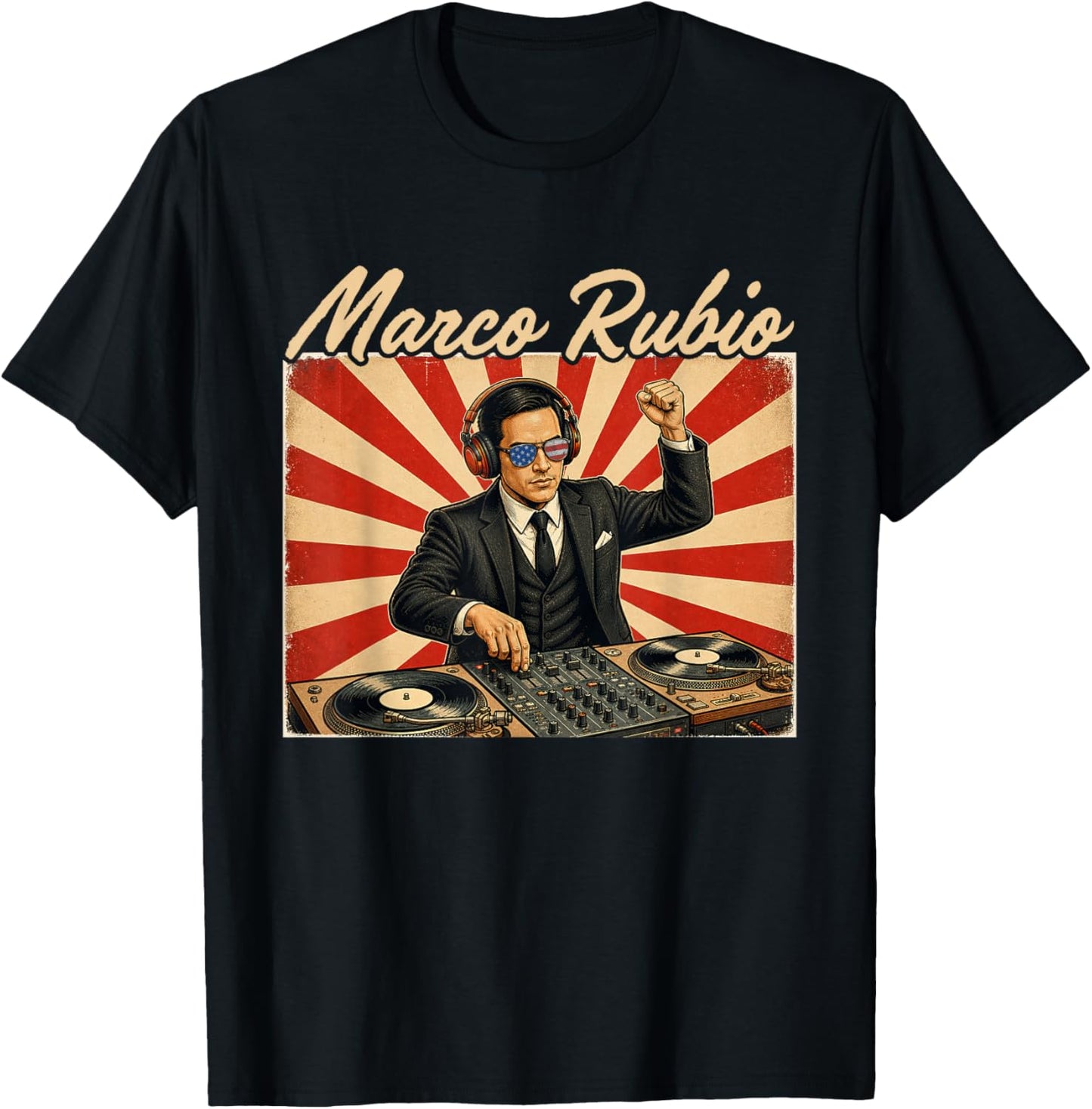 Marco Rubio Funny Vintage Sunglasses US Flag T-Shirt - T-Shirt | Black