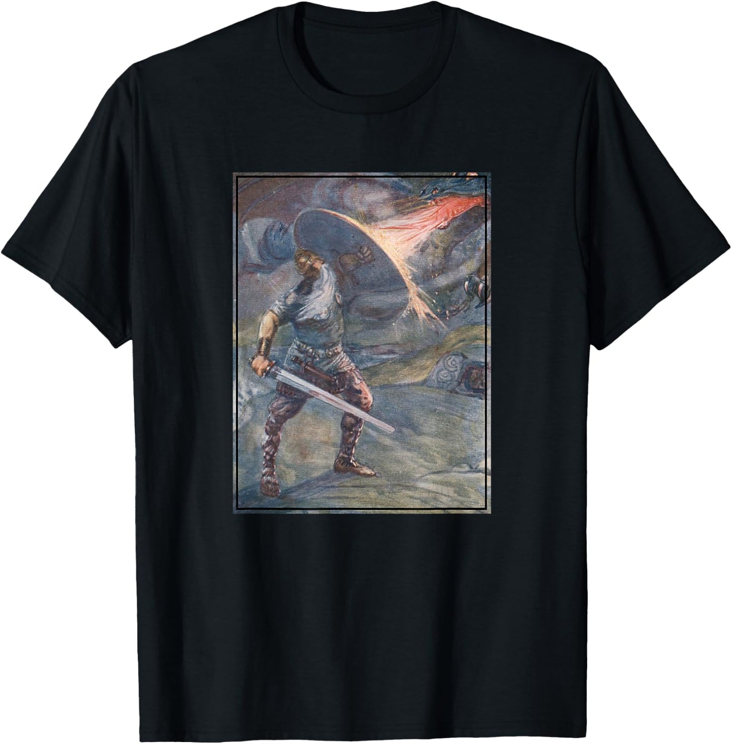 Beowulf Fighting The Dragon T-Shirt - T-Shirt | Black