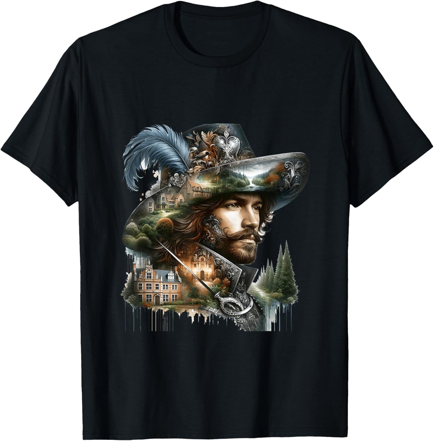 Fantasy Cute Brave French Musketeer T-Shirt - T-Shirt | Black