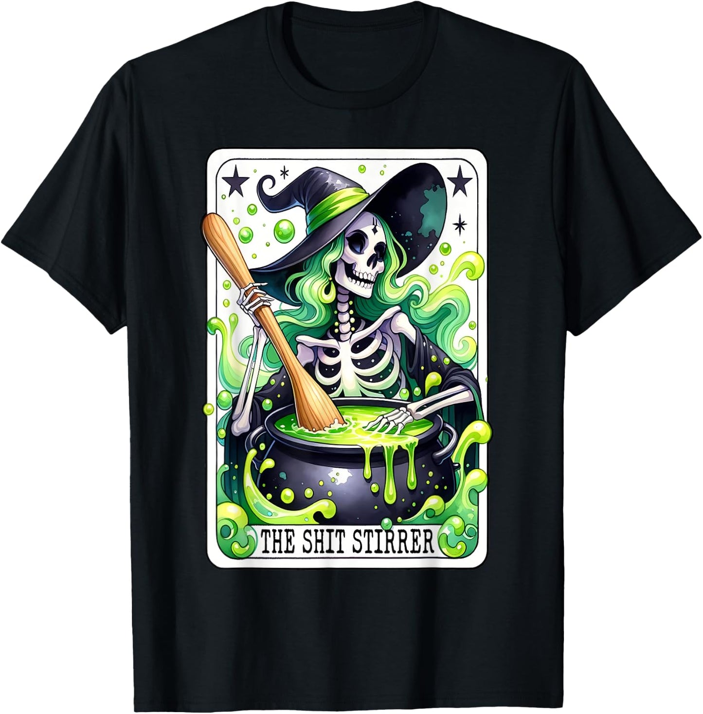 Tarot The Shit Stirrer Funny Halloween Witch Tarot Card T-Shirt - T-Shirt | Black