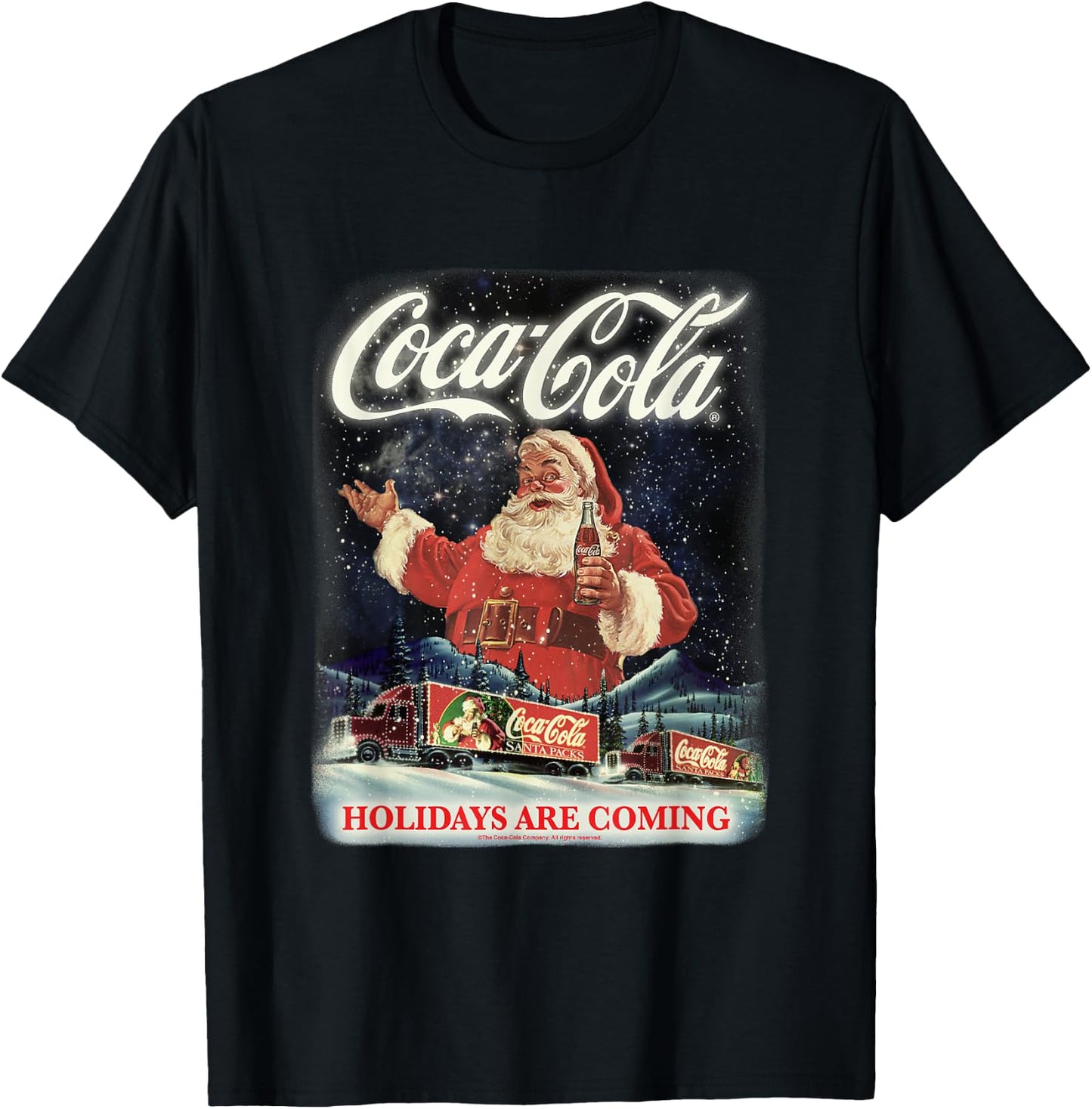 Coca Cola Santa Holidays Are Coming Christmas T-Shirt - T-Shirt | Black