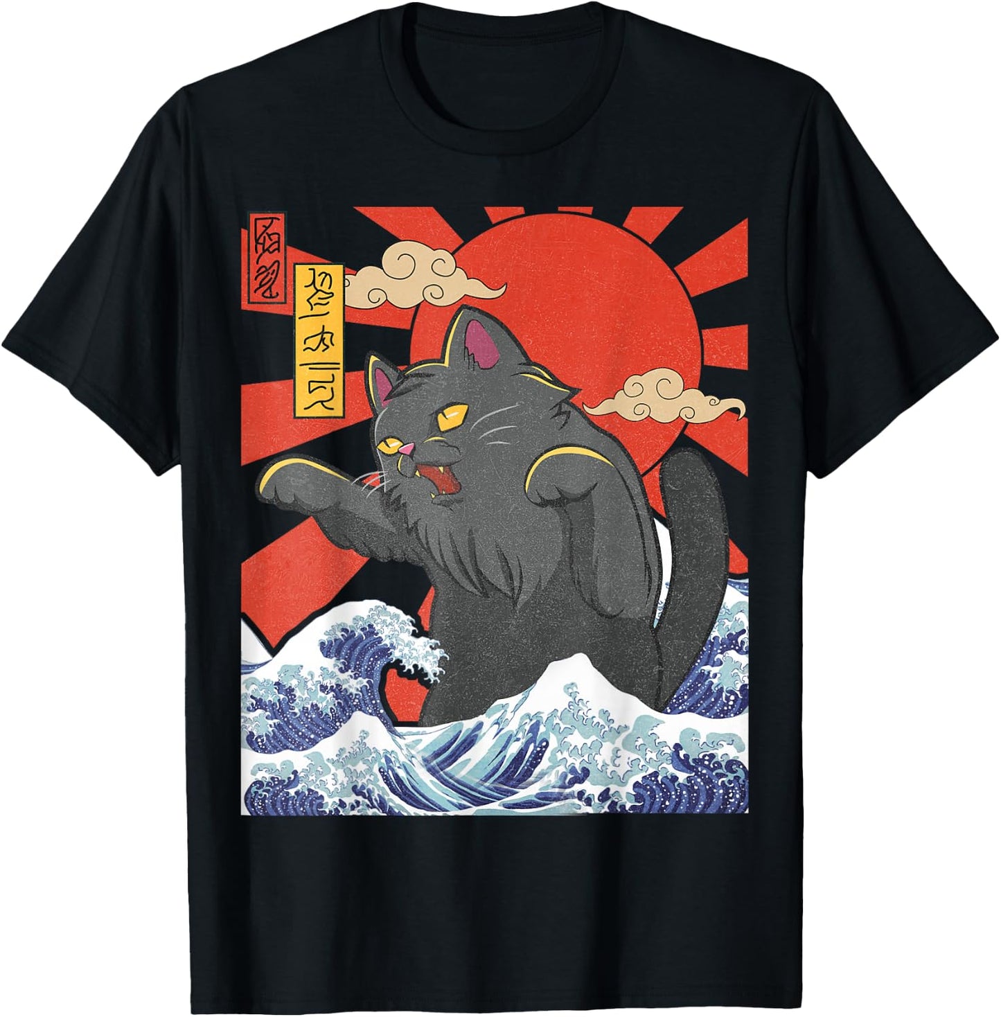 Catzilla Cat Japanese Art Funny Cat Gifts Women Kids T-Shirt - T-Shirt | Black
