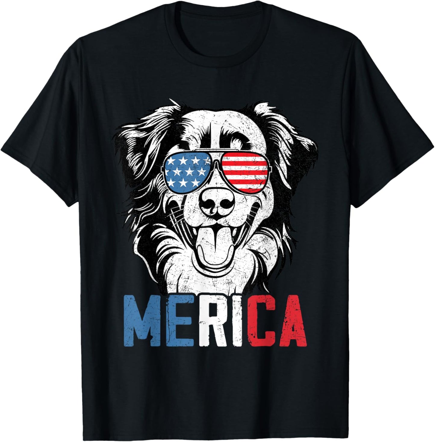 Patriotic Australian Shepherd Dog Merica 4th Of July Funny T-Shirt - T-Shirt | Black