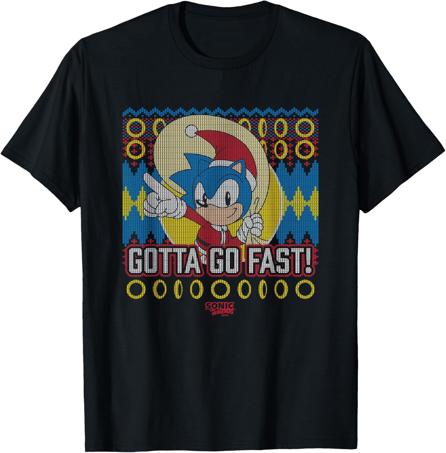 Sonic The Hedgehog Christmas Gotta Go Fast! Ugly Sweater T-Shirt - T-Shirt | Black