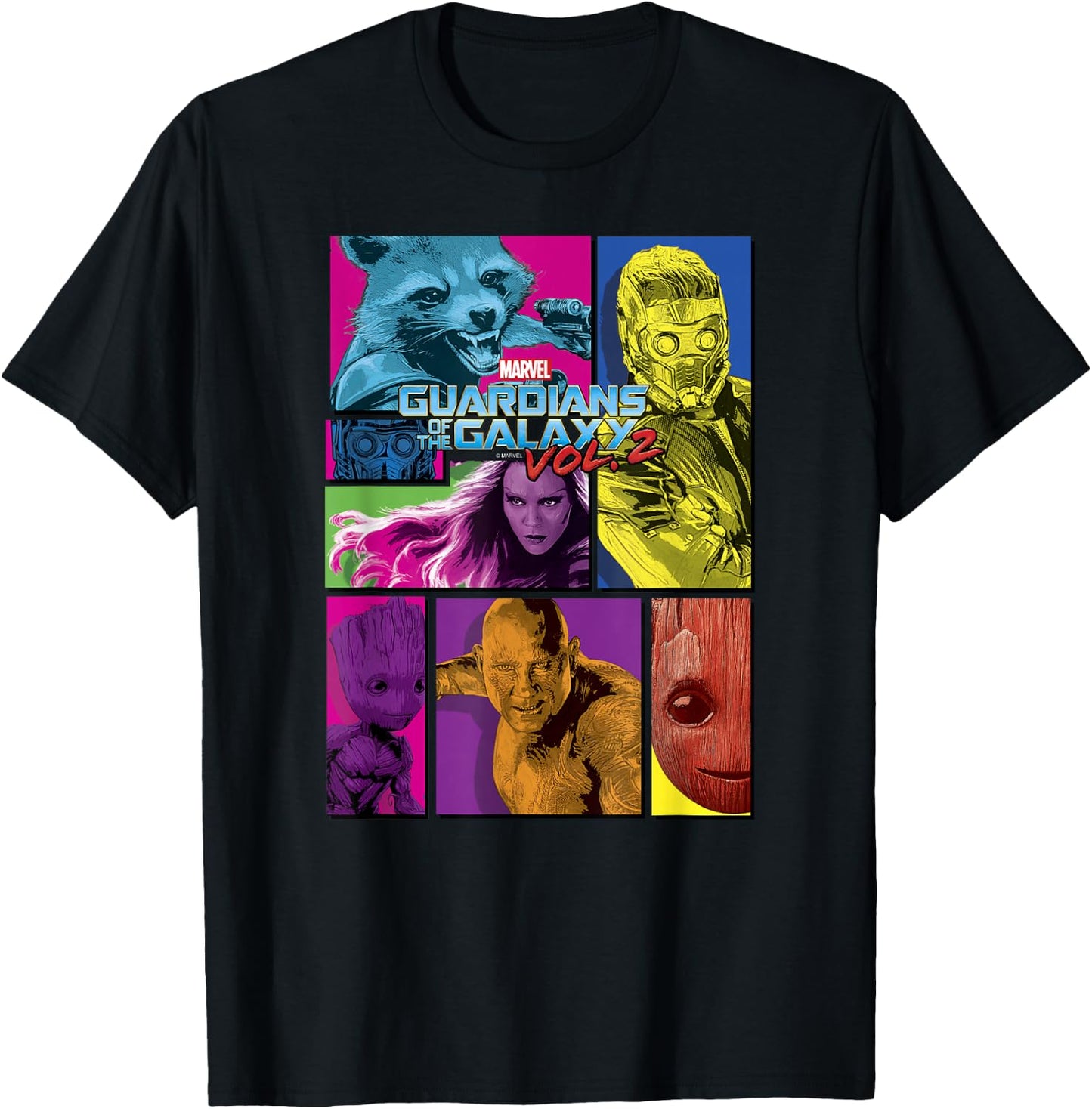 Marvel Guardians of The Galaxy Vol 2 Neon Team Panels T-Shirt - T-Shirt | Black