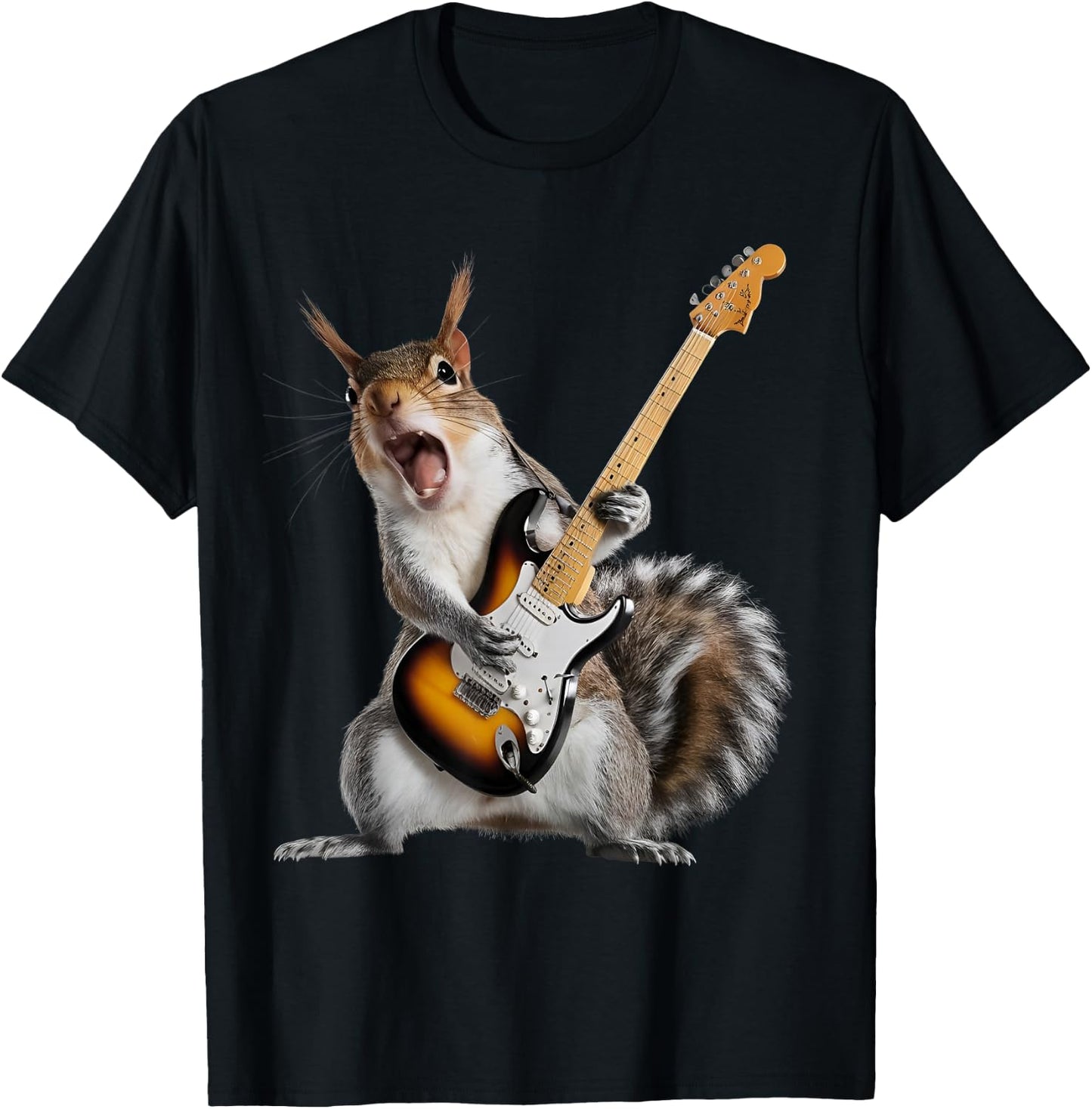 Squirrel Playing Guitar T-Shirt - T-Shirt | Black