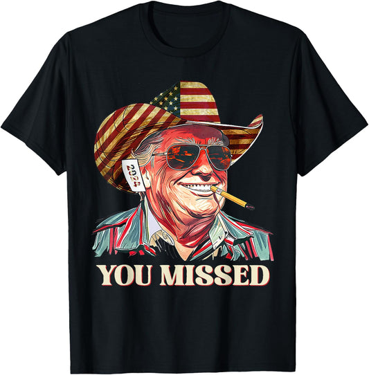 Western Trump Cowboy You Missed American Flag Cowboy hat T-Shirt - T-Shirt | Black