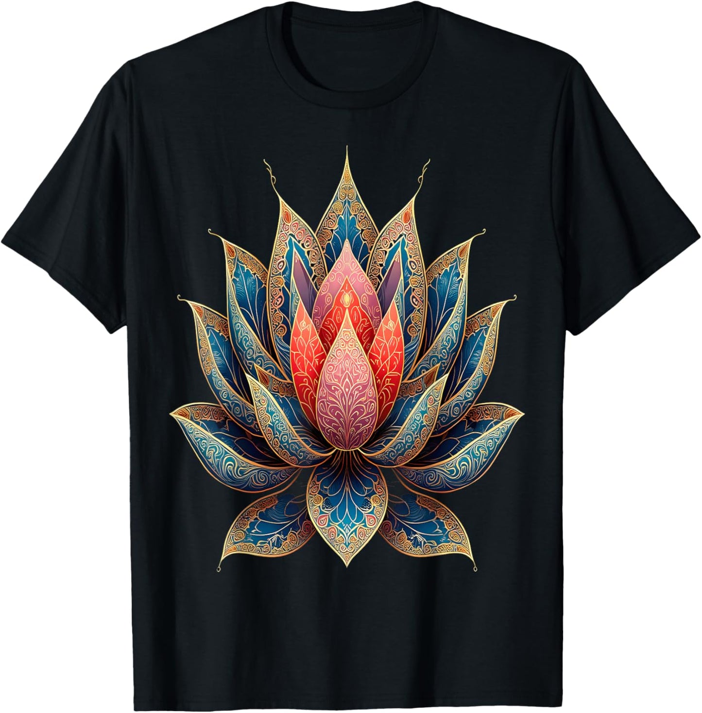 Ornate Lotus Mandala Spiritual Serenity T-Shirt - T-Shirt | Black