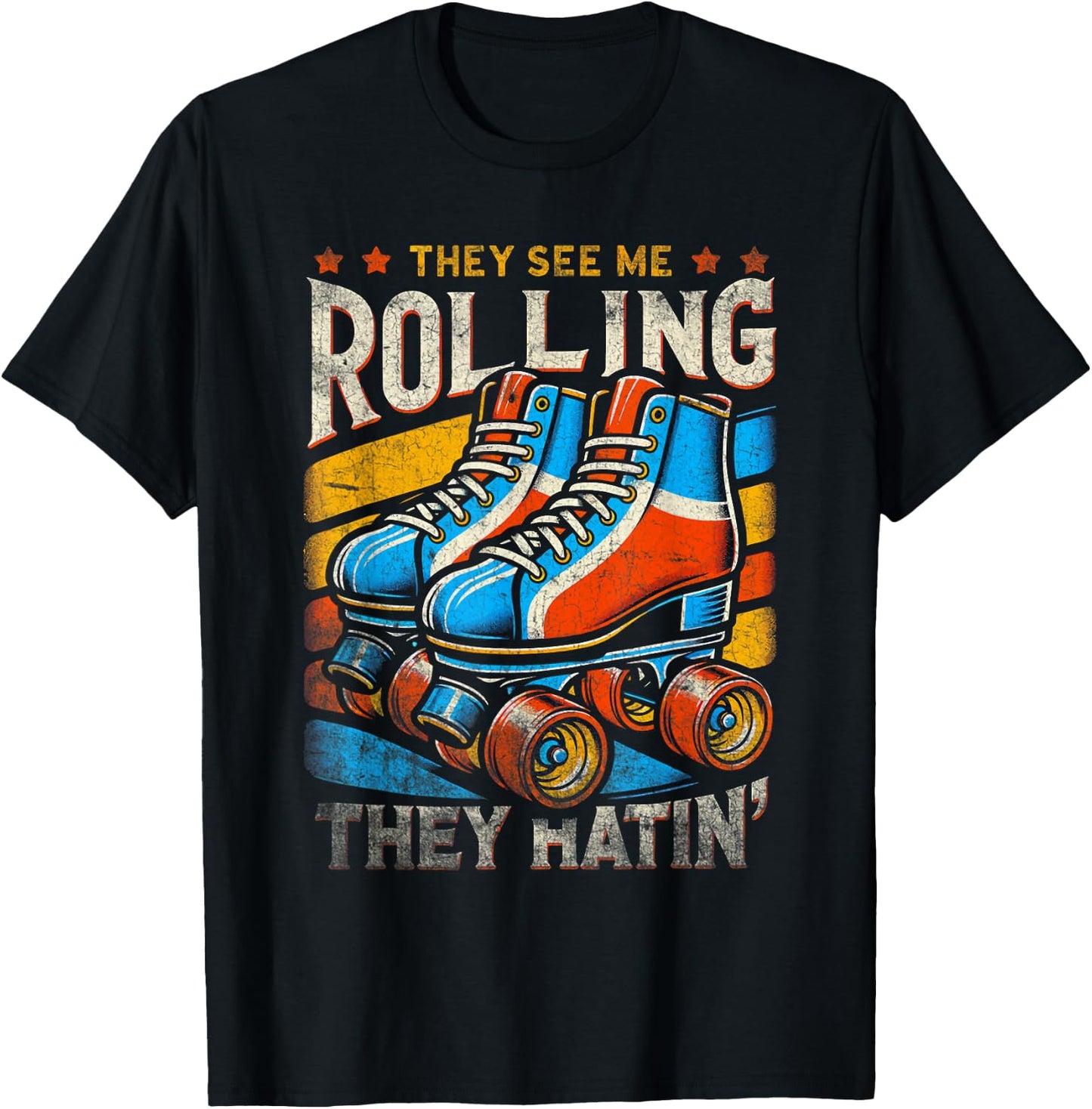 Roller Skating They See Me Rollin' They Hatin' Skater Skate T-Shirt - T-Shirt | Black