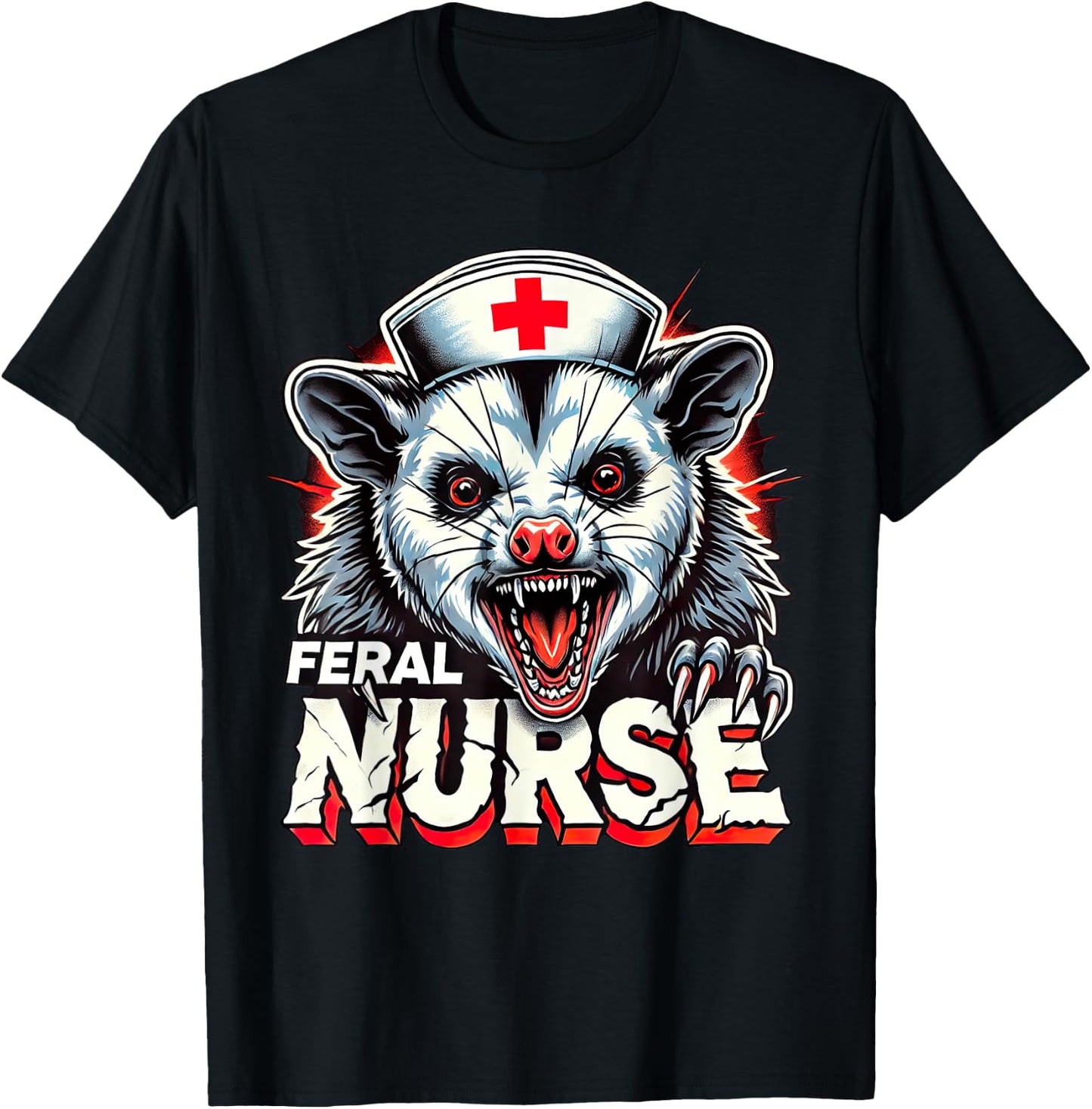 Funny Feral Nurse Possum Nursing Student RN CNA LPN T-Shirt - T-Shirt | Black