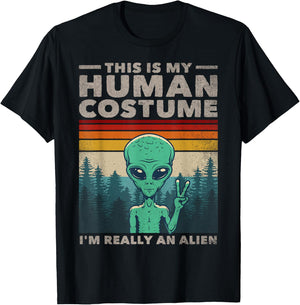 This Is My Human Costume I'm Really An Alien Retro 70s 80s T-Shirt - T-Shirt | Black