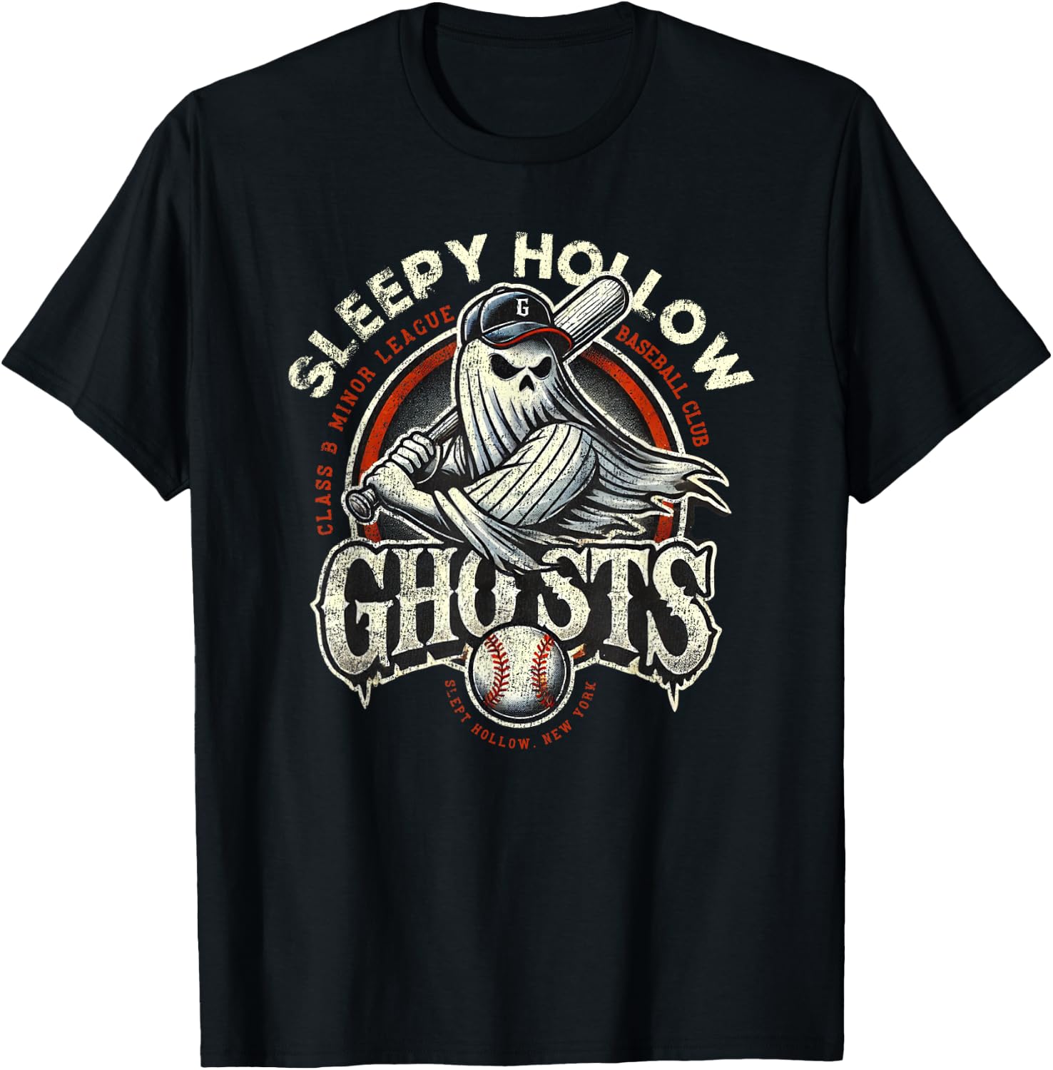 Halloween Sleepy Hollow Ghosts Minor League Baseball T-Shirt - T-Shirt | Black