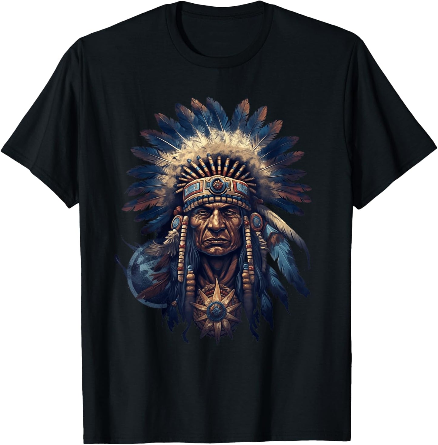 Native American Indian Headdress Traditional Art Men Women T-Shirt - T-Shirt | Black