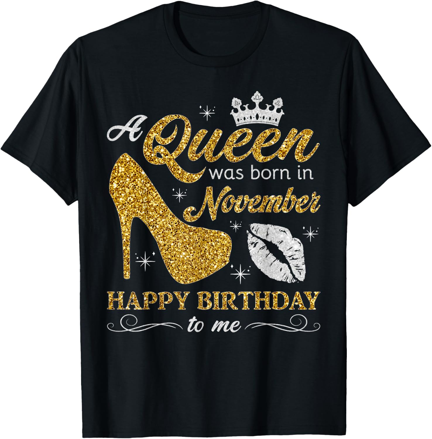 A Queen Was Born in November Women Girls November Birthday T-Shirt - T-Shirt | Black
