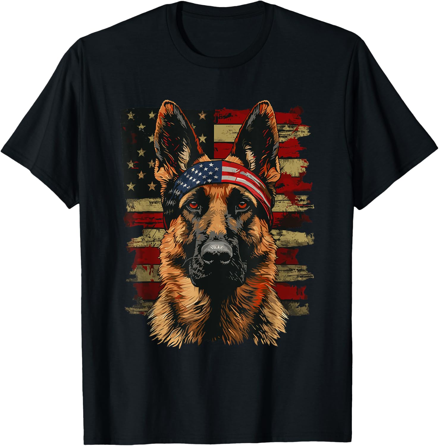 German Shepherd Patriotic 4th Of July USA American Flag T-Shirt - T-Shirt | Black