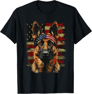 German Shepherd Patriotic 4th Of July USA American Flag T-Shirt - T-Shirt | Black