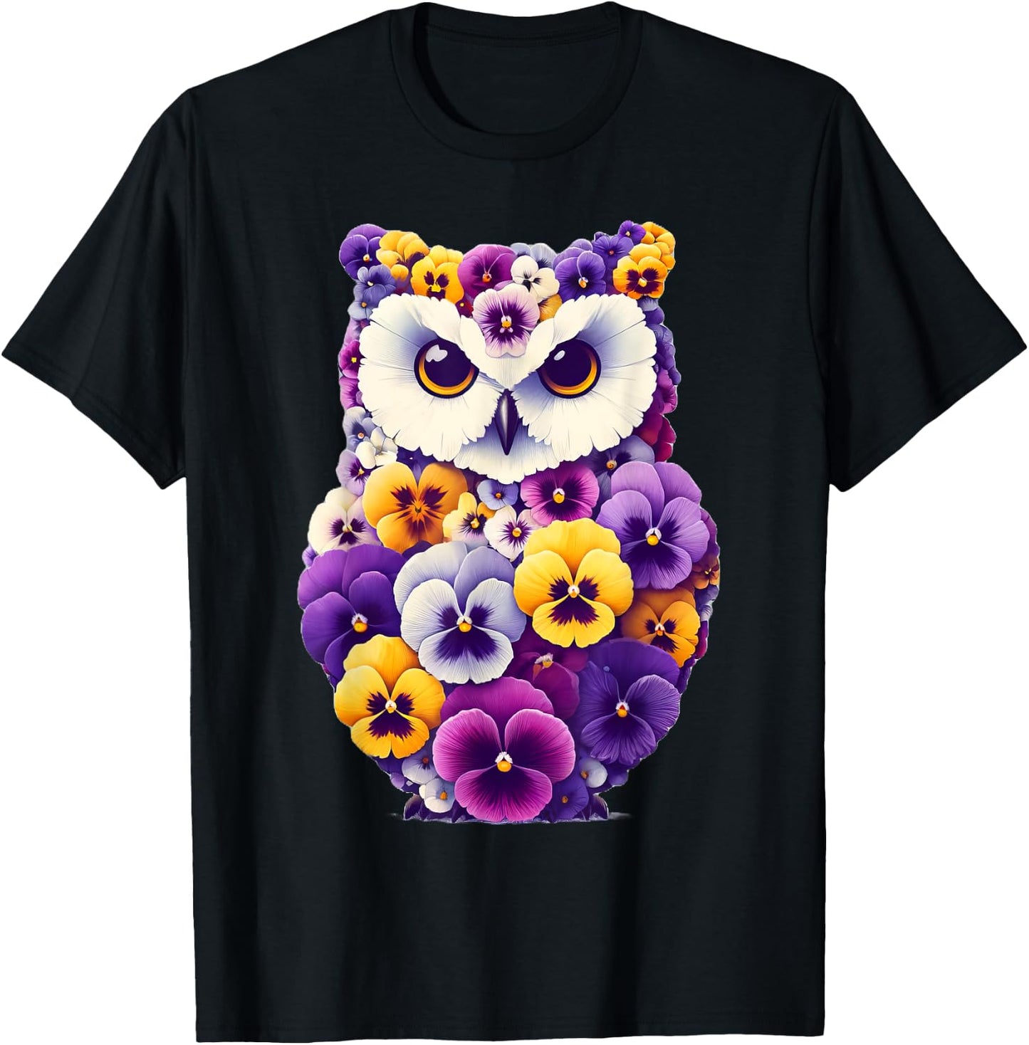 Pansies Owl Flower Pansy Gardening Floral T-Shirt - T-Shirt | Black