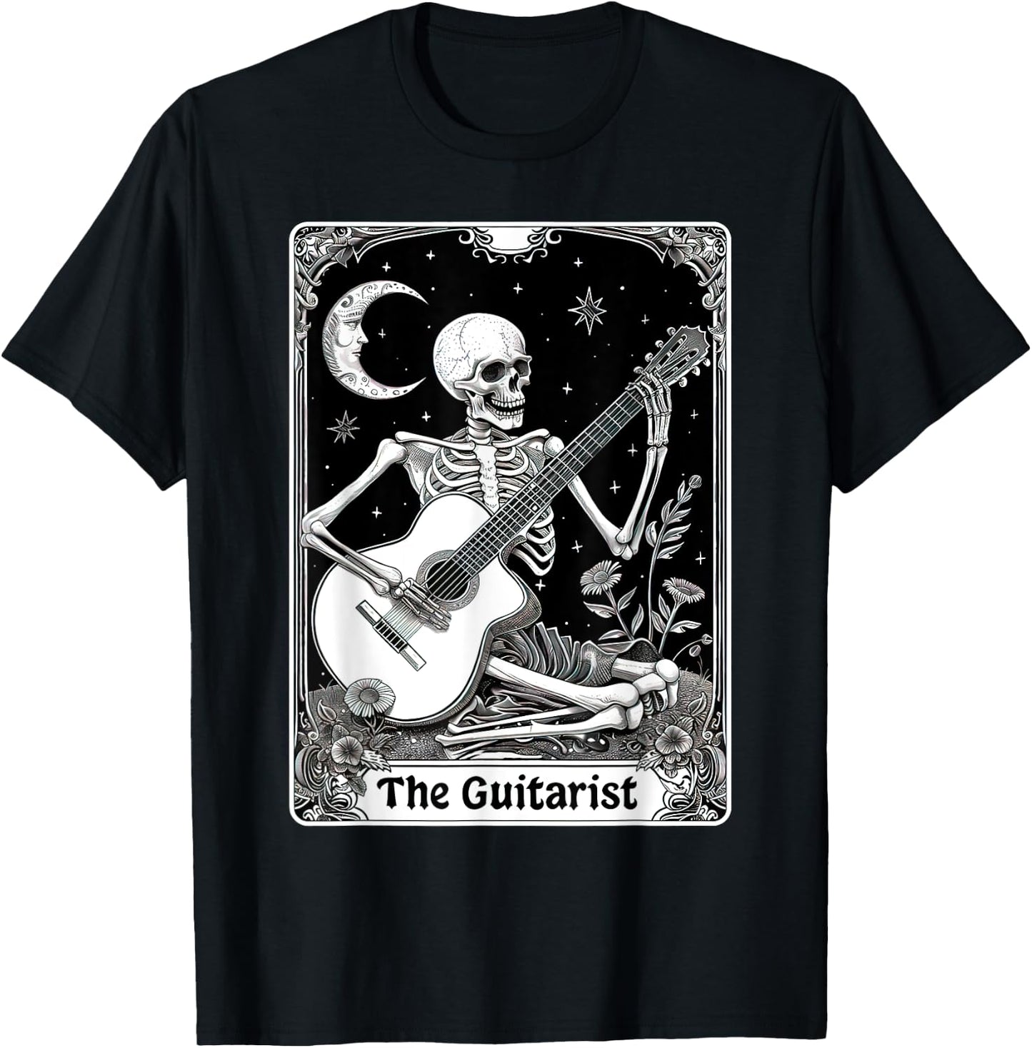 The Guitarist Tarot Card Funny Skeleton Playing Guitar T-Shirt - T-Shirt | Black