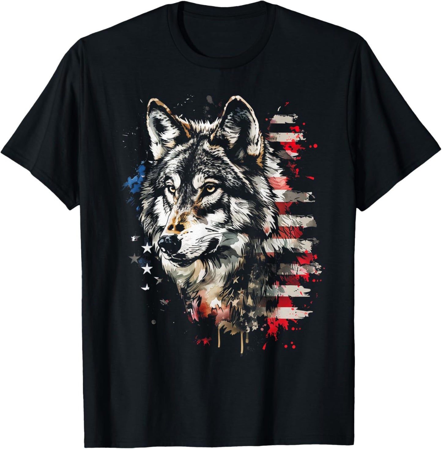 Patriotic Wolf American Flag USA Wolf Lover Women Kids Men T-Shirt - T-Shirt | Black