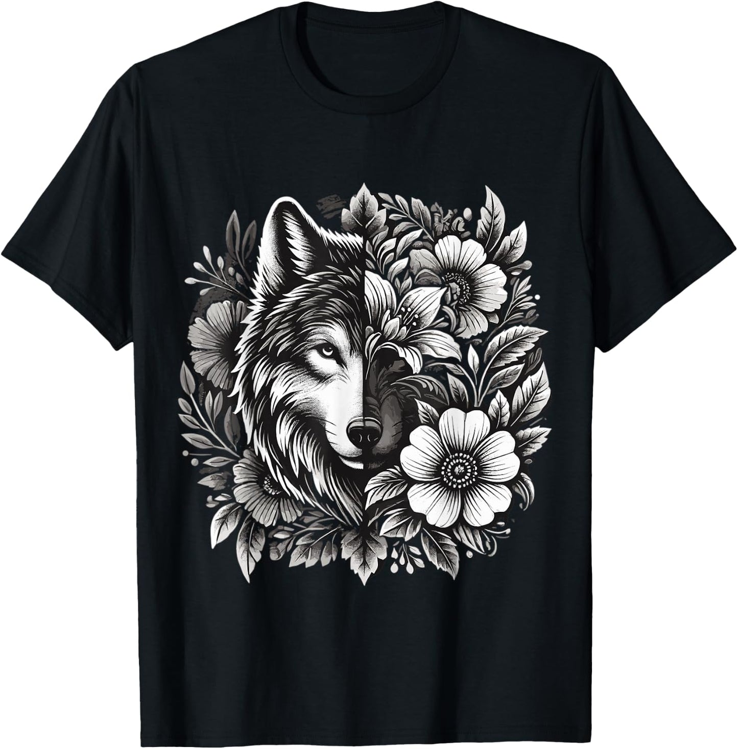 Floral Wolf T-Shirt - T-Shirt | Black
