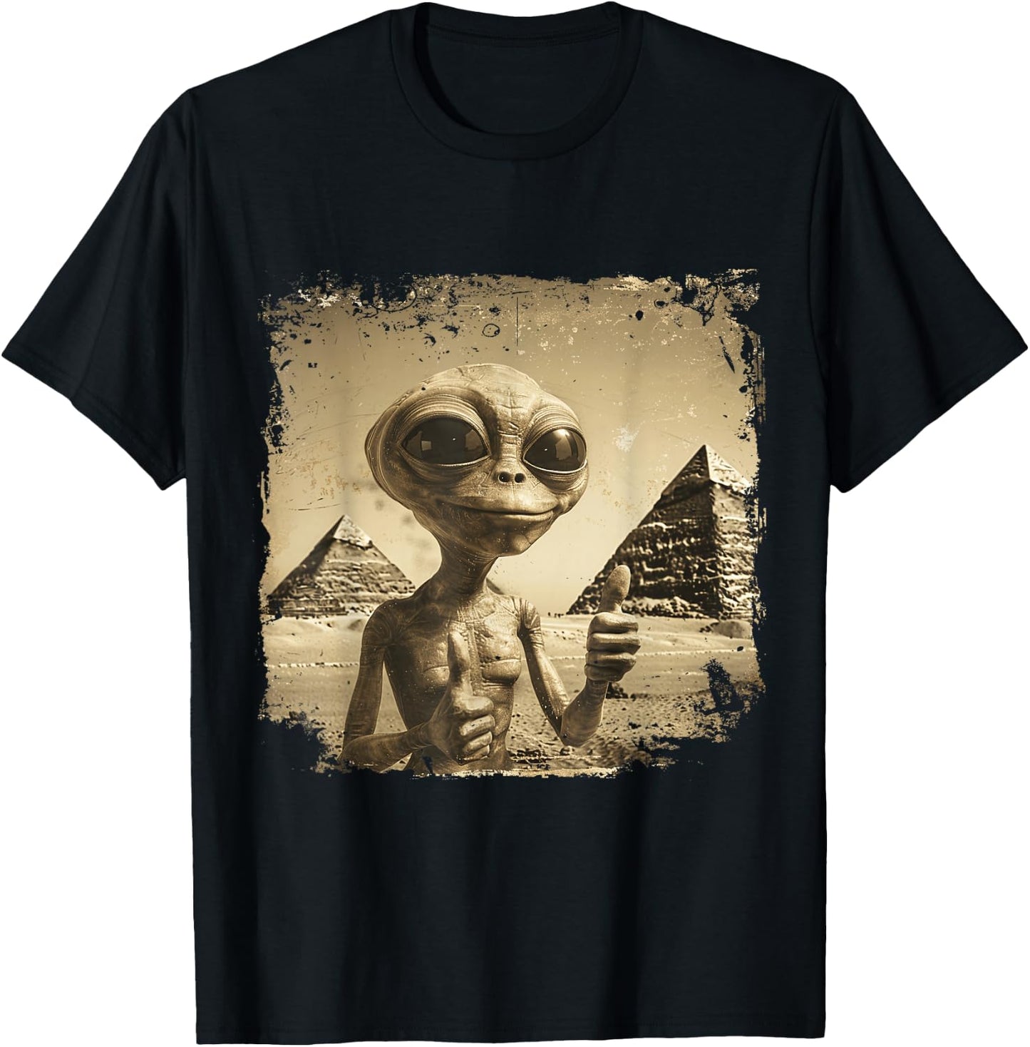 Alien Face Ancient Pyramids Thumbs Sci-Fi Egypt T-Shirt - T-Shirt | Black