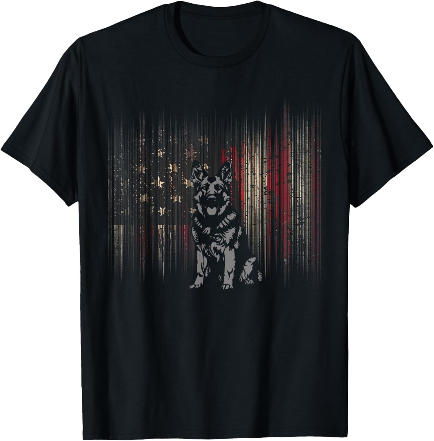 American Flag German Shepherd Dog T-Shirt - T-Shirt | Black