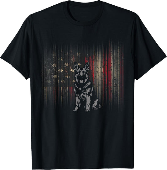 American Flag German Shepherd Dog T-Shirt - T-Shirt | Black
