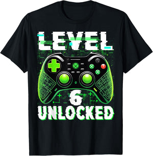 Level 6 Unlocked Shirt Funny Video Gamer Geek 6th Birthday T-Shirt - T-Shirt | Black
