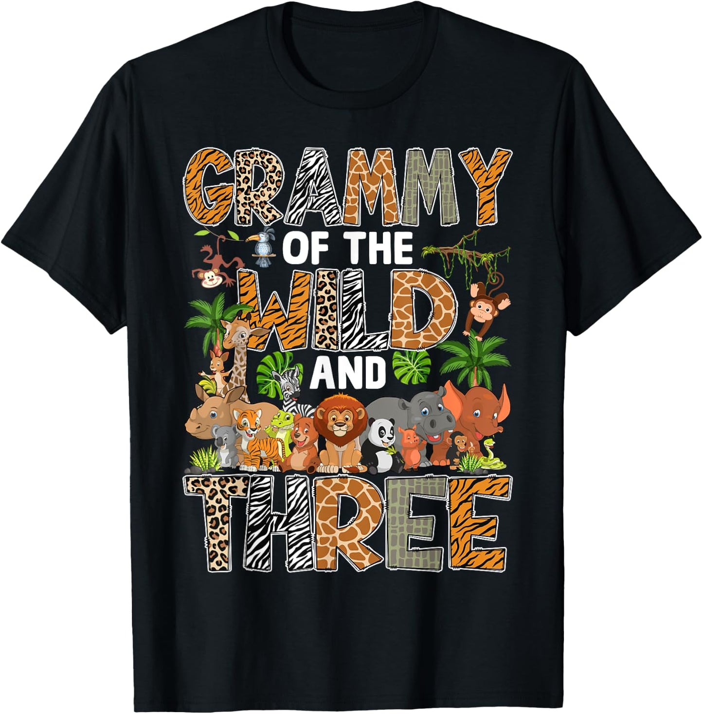 Grammy Of The Wild Three Zoo Birthday Safari Jungle T-Shirt - T-Shirt | Black