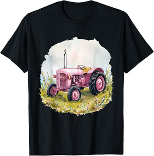 Farm Girl Pink Tractor Women design T-Shirt - T-Shirt | Black